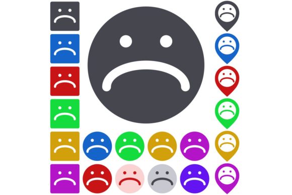 Understanding Flat Unhappy Icon, Button Set and Color Unhappy Icon, Button, Symbol Set